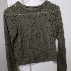 Soft Lace Army Green Long Sleeve Hollister Shirt